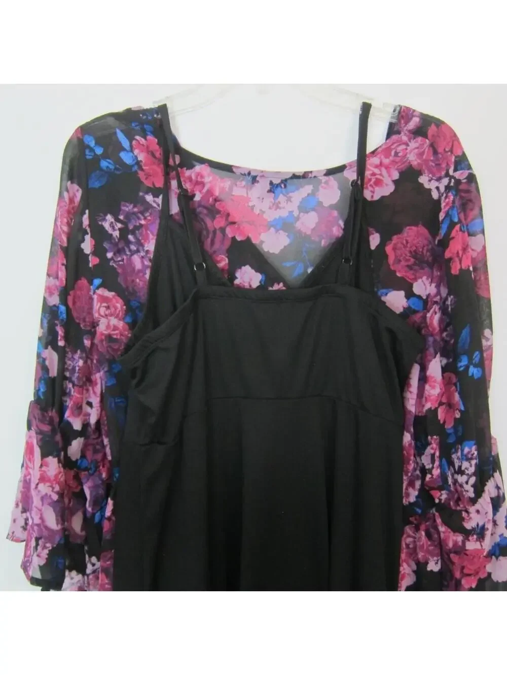 Torrid Maxi Dress 0 Large 12 Pink Purple Blue Floral Chiffon & Black Slip NEW - Picture 10 of 15